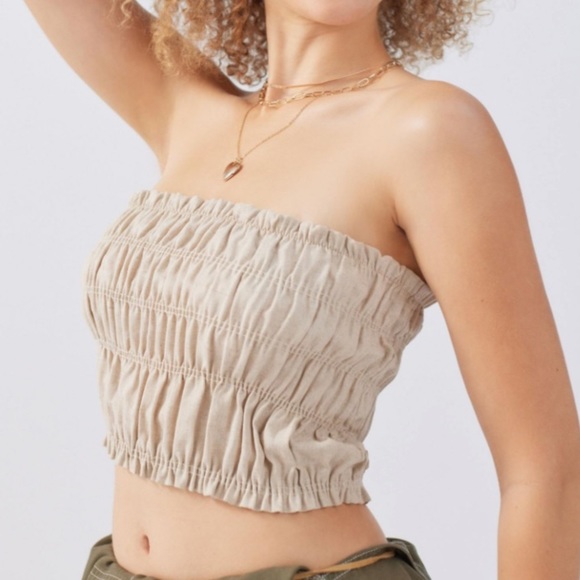 NWT Urban Outfitters Urban Renewal Remnants Smocked Linen Tube Top - Picture 1 of 7